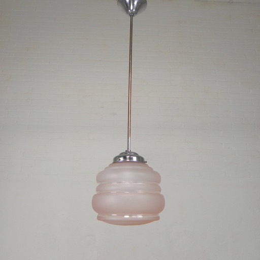 Art Deco pendant lamp with pink glass shade, 1930s