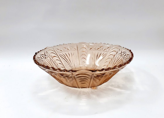 Image 1 of Vintage pastelkleurige theeglazen ovale fruitschaal met voet