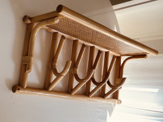 Image 1 of Porte-manteau vintage en rotin et bambou