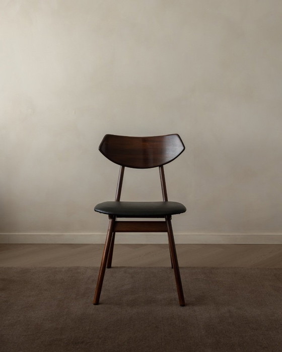 Image 1 of Vintage Dining Chairs by Louis van Teeffelen for AWA (Set of 6) | Reupholstered in Black Skai | Dutch Mid-Century | 1960s