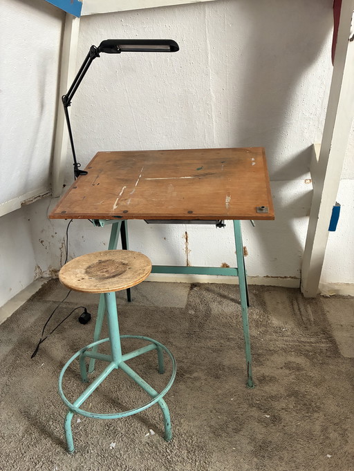 Friso Kramer drawing table plus rotating stool