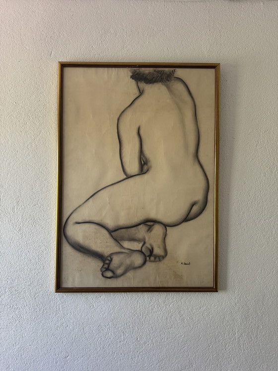 Image 1 of Large Nude Charcoal Painting André Jaoul