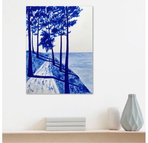 Image 1 of Ultramarijnblauw acryl op 325g Hahnemuhle papier, Formaat 40x30cm