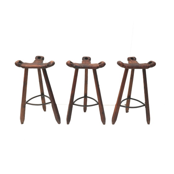 Image 1 of 3x Vintage Spaanse Brutalist ‘Marbella’ Kruk van Confonorm, Jaren 70