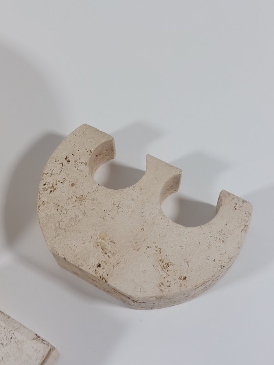 Image 1 of Tovaglietta vintage di design di metà secolo, portafrutta, posacenere, candeliere, scatola, travertino, Italia