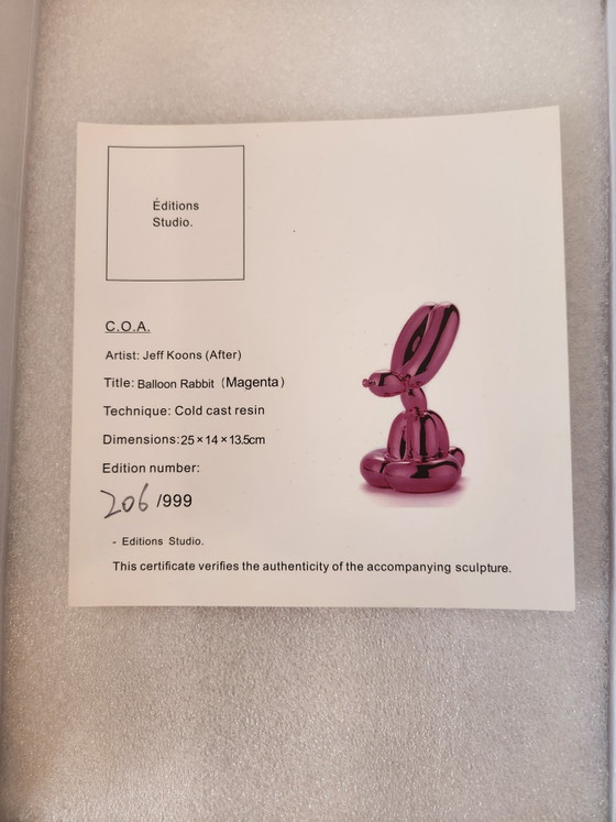Image 1 of Éditions Studio (After Jeff Koons) - Balloon Rabbit (Magenta) - Edition 206 / 999