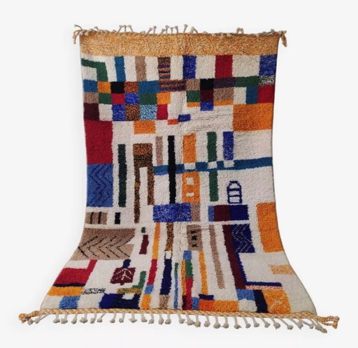 Grand tapis Beni Ouarain abstrait multicolore, mosaïque moderne 3x2m