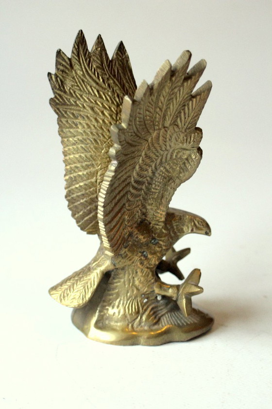 Messing Adelaar Figuur Papiergewicht Figurine, Beeldhouwkunst, Gold, Vintage (foto 4 van 7)