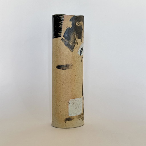 Vase rouleau en grès peint années 90