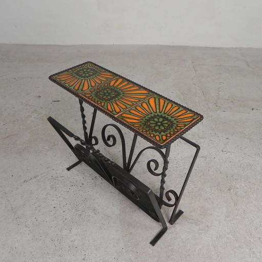 Vintage Newspaper Rack, Magazine Rack, Table With 3 Tiles