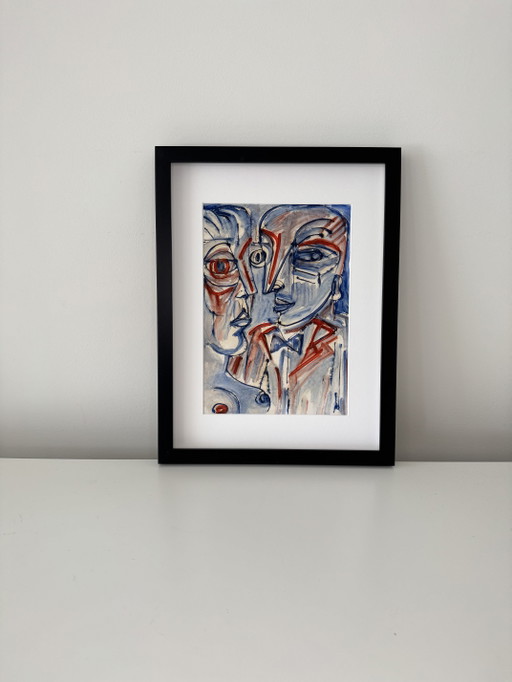 Attributed to Patrick Boudon – Post-Cubist Portrait – schilderijen tekeningen, Paper (photo 2 of 5)