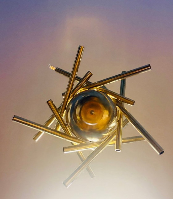 Vintage Sputnik Space Age Ceiling Lamp by Stilnovo, 1950s, Chandeliers, Brass, Gold, Modern (photo 5 of 6)