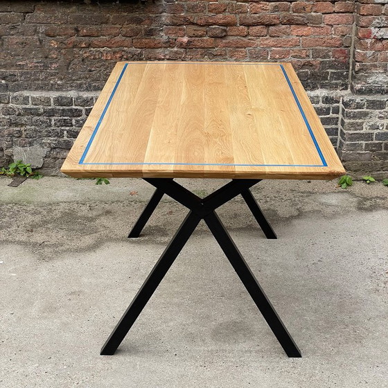 Artisan Dining table | Solid Oak & Metallic Blue Epoxy (photo 5 of 5)