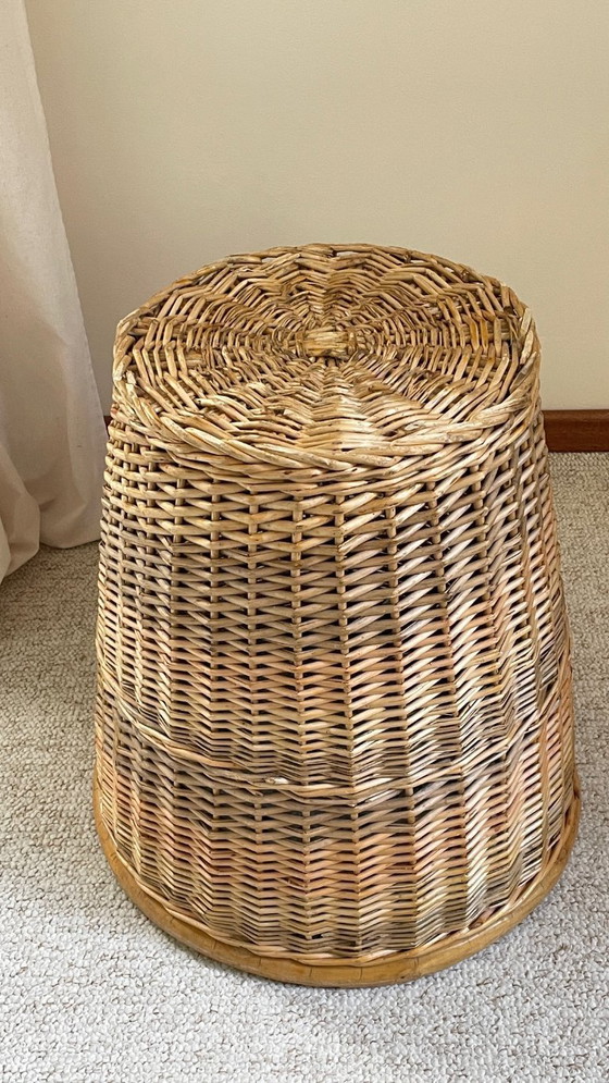 Image 1 of Grand PANIER Vintage OSIER Cerclé Bois