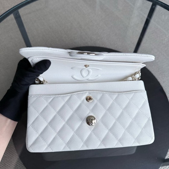Image 1 of Chanel Classic Flap Small - Caviar 23CM Quilted White Light Gold Hardware Microchip
