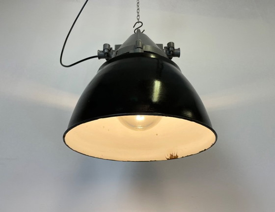 Image 1 of Lampe antidéflagrante gris foncé avec abat-jour émaillé noir, années 1970