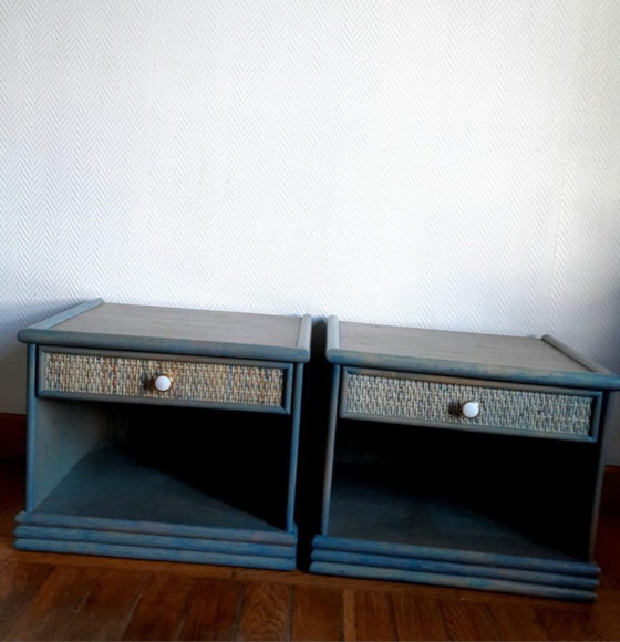 Image 1 of 2 vintage rotan nachtkastjes in Maugrion-stijl
