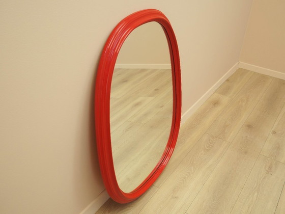 Image 1 of Miroir à cadre rouge, design danois, années 1970, fabriqué au Danemark