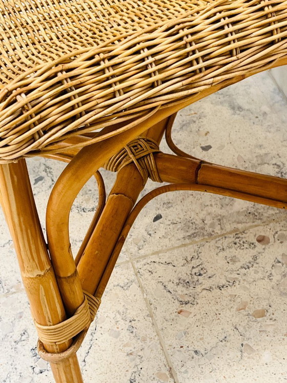 Image 1 of Sgabello curvo vintage in rattan e bambù