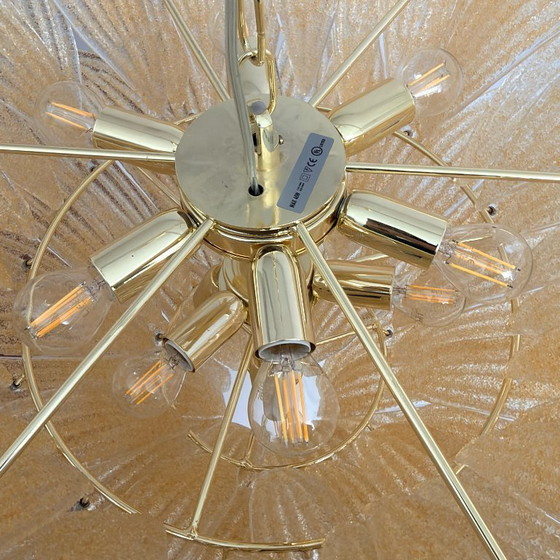 Image 1 of Barovier & Toso Style Gold-Palmette Murano Glass Pendant Chandelier