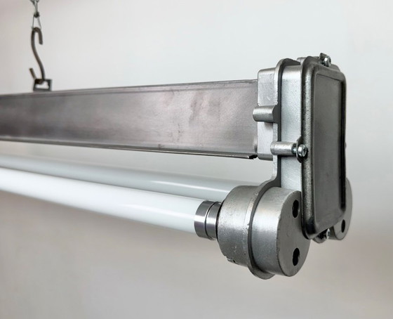 Image 1 of Industriële, gepolijste hanglamp met buisvormige armatuur, jaren 70