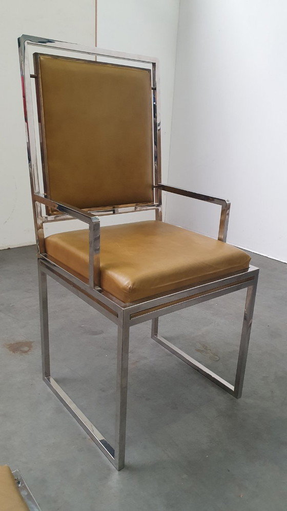 Willy Rizzo Vintage SQ Chair Set Hollywood Regency 70s Design Italy – Dining chairs, Skai (photo 4 of 16)