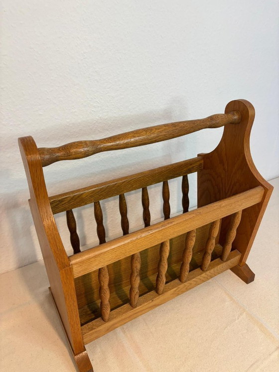 Image 1 of Vintage wooden newspaper rack 47x23x44 cm, turned rungs, carrying handle