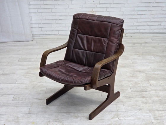 1970s, Scandinavian Armchair, Brown Furniture Leather. – Wood (photo 15 of 19)