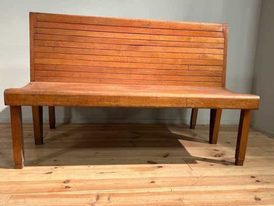 Image 1 of Banc de train industriel vintage 1950s