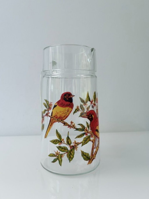 Vintage glass pitcher with bird motif 1.2L – glazen karaffen (photo 2 of 9)