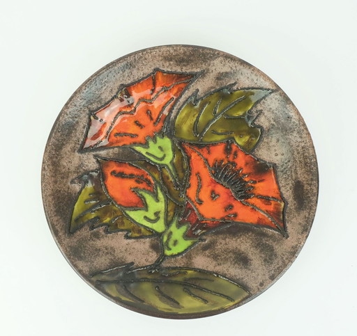 vintage ruscha 1960's 70's WALL PLATE fat lava bowl orange flowers