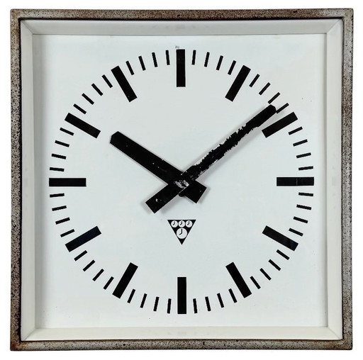 Grey Rusty Industrial Square Wall Clock from Pragotron, 1970s