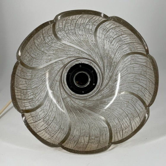 Image 1 of Mid-century ice glass pendant lamp in lotus design – 1970s