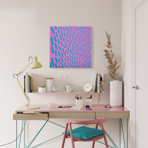 Dipinto originale Rosa-Turchese Complementare 007A, pezzo unico, 50x50cm su tela