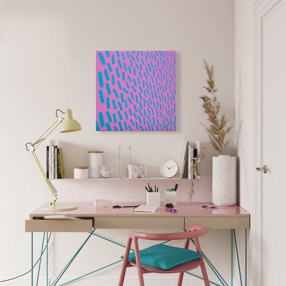 Image 1 of Dipinto originale Rosa-Turchese Complementare 007A, pezzo unico, 50x50cm su tela