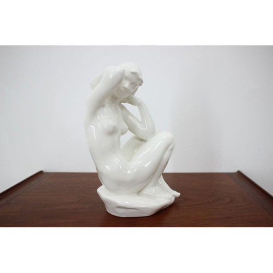 Image 1 of Vintage Art Deco ceramic sculpture of a seated nude woman, 1940