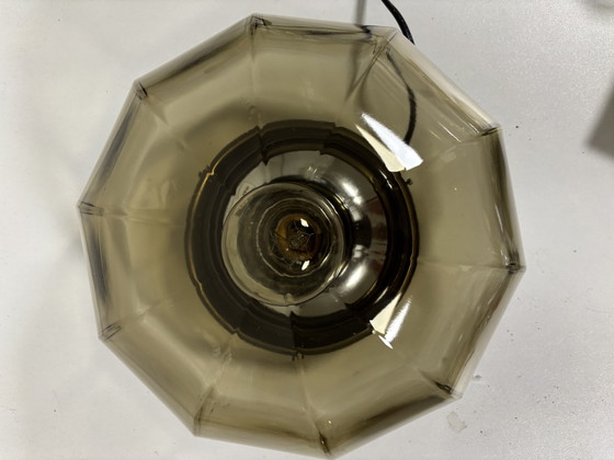 Image 1 of iconic smoked glass ceiling-wall lamp German manufacturer Hillebrand geometric cut shade