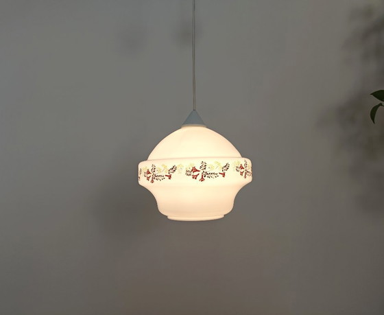 Image 1 of Lampada a sospensione in vetro vintage floreale / Luce a sospensione retrò / Stile metà secolo