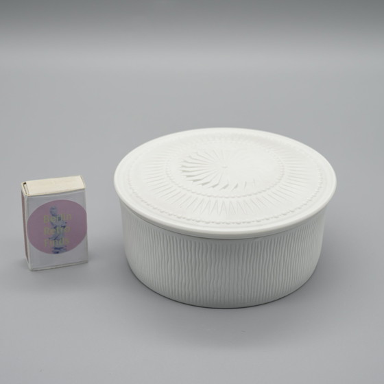 Image 1 of Decorativo AK Kaiser Bisque Porcelain Lid-Box Geometric Décor Vintage 60s MCM