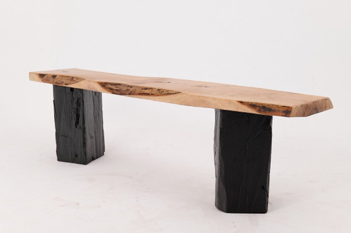 Live Edge Solid Wood Bench with Charred Legs, Organic Modern by Logniture