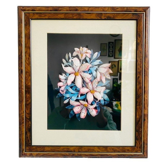 Image 1 of Scultura di carta 3D vintage incorniciata con fiori