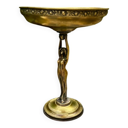 Gran cuenco de latón para frutas mujer Art Nouveau