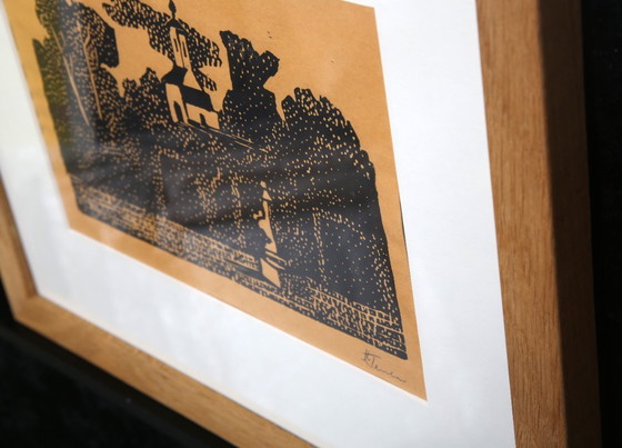Image 1 of Teuber, Hermann - Petite église - Linogravure - encadrée - signée à la main