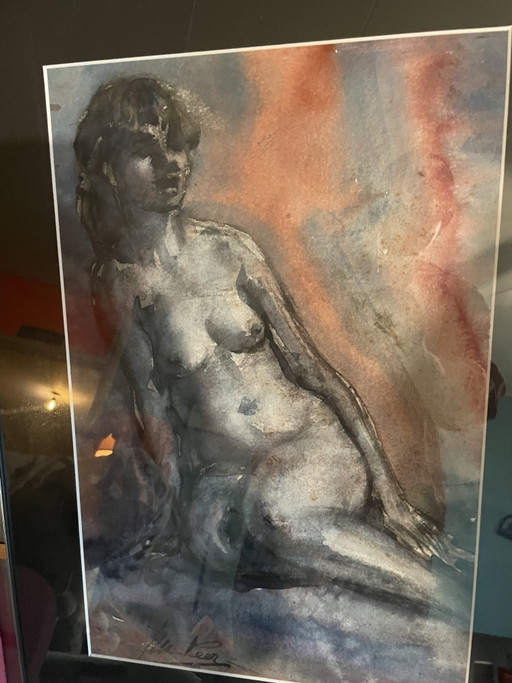 Deux ivrognes nus signés H Veer, tout comme le grand tableau hérité.