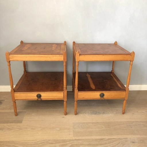 2x English Wooden Bedside Tables with Drawer