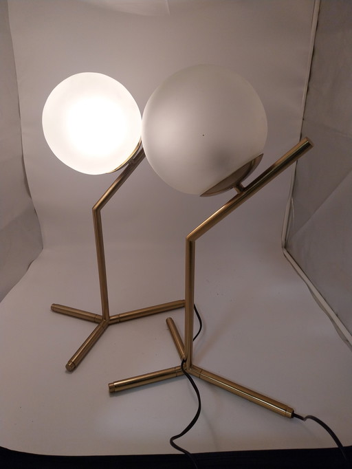 1 set Flos IC t1 geborstelde messing tafellampen 1990's