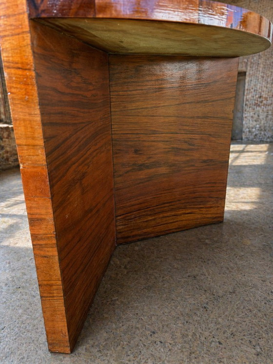 Image 1 of Art Deco Round Side Table with Shelf – Vintage Wood Occasional Table / Bedside Table