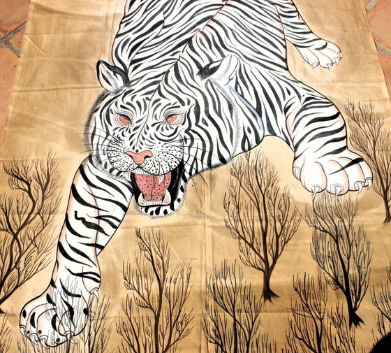 Tigre Bianca 183x122 cm, tela dipinta a mano dall'India. Unica! – Dipinti e disegni, Cotone (photo 3 of 8)