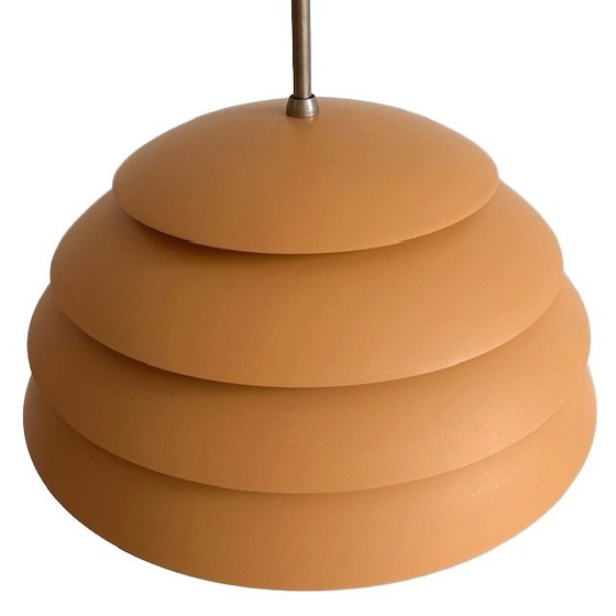 Image 1 of Mid - Century Danish design disc pendant lamp ochre yellow frosted 1960's