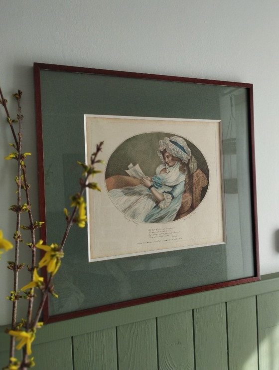 Image 1 of Woman Reading - Antique framed engraving by R. Stanier after Francis Wheatley